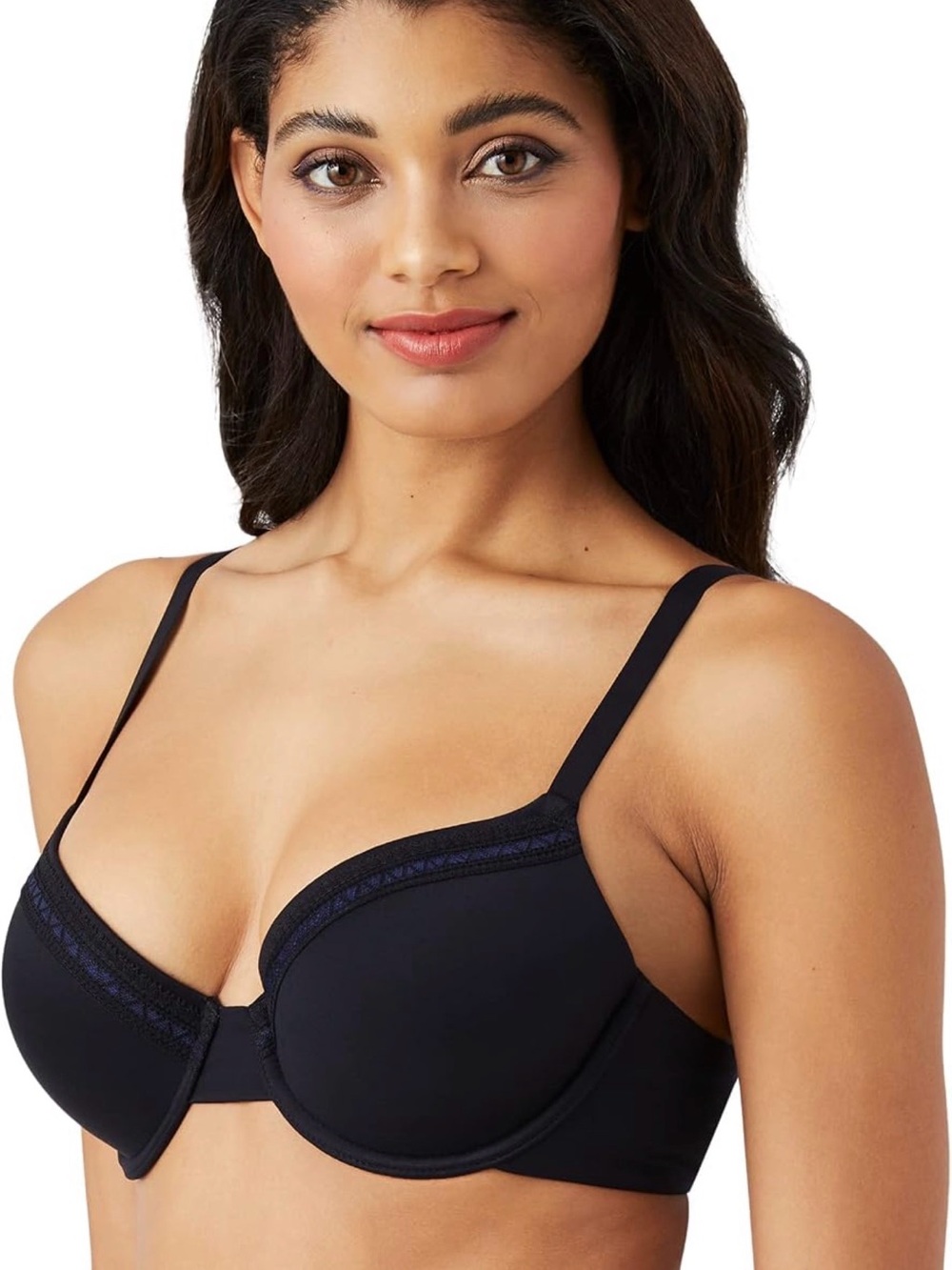 Wacoal Perfect Primer Underwire T-Shirt Bra with Navy Blue Lace Accent - Black